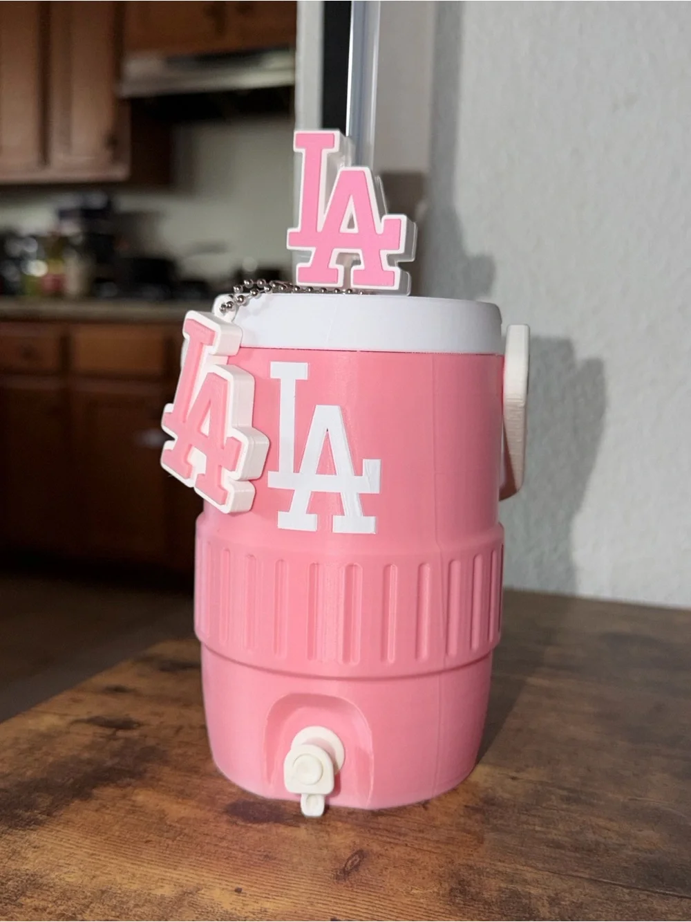 3D Printed Pink LA Logo Drink Koozie with Keychain, Straw and Topper included!
